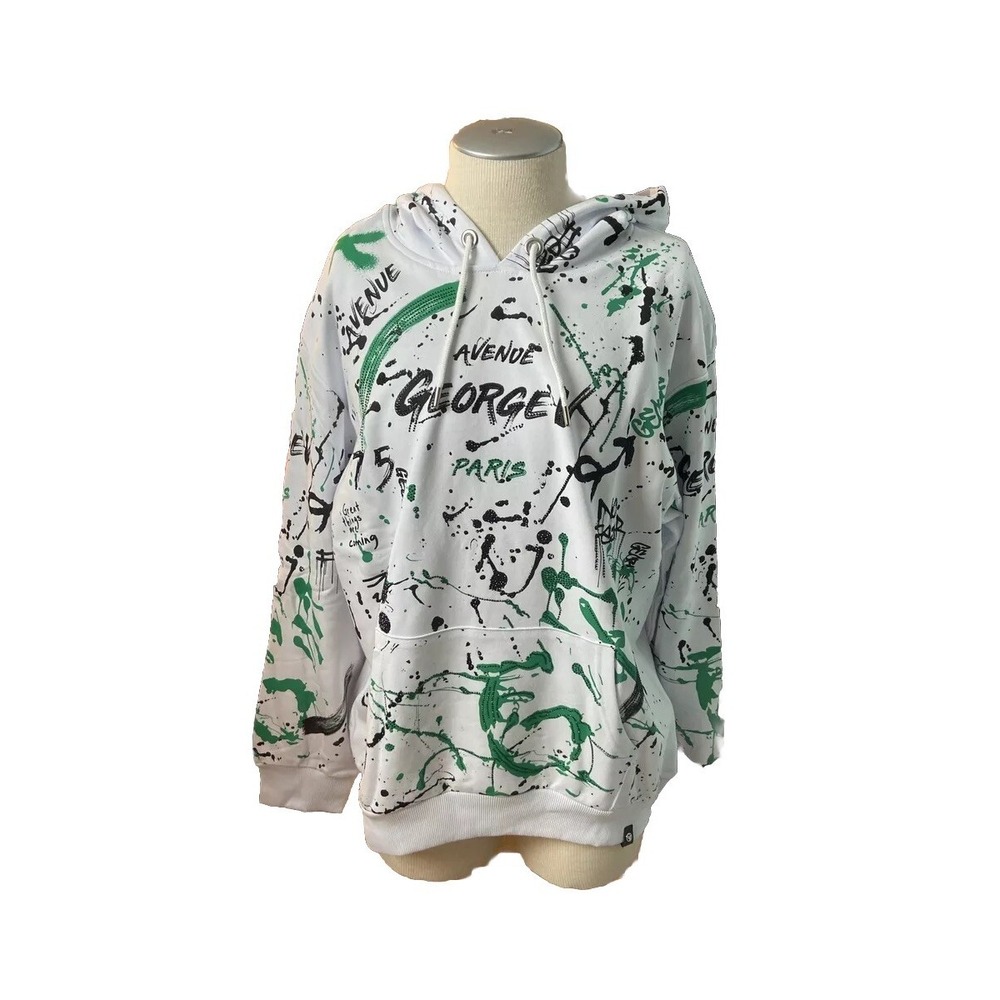 George V Paris Mens White Splatter Hoodie Sweater Pullover Gv-2419 5XL